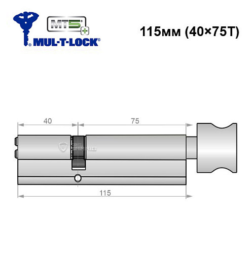 Циліндр MUL-T-LOCK MTL800/MT5+ MOD 115T (40*75T) (модульний) нікель сатин - Фото №6