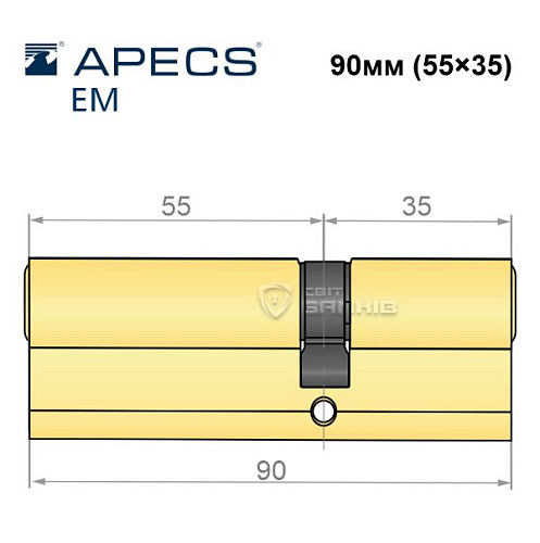 Циліндр APECS EM 90 (35*55) латунь матова  - Фото №4
