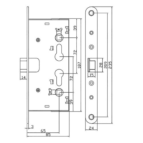 Механізм замка антипаніка SANTOS J530-T (BS65*72мм) для активної стулки - Фото №7