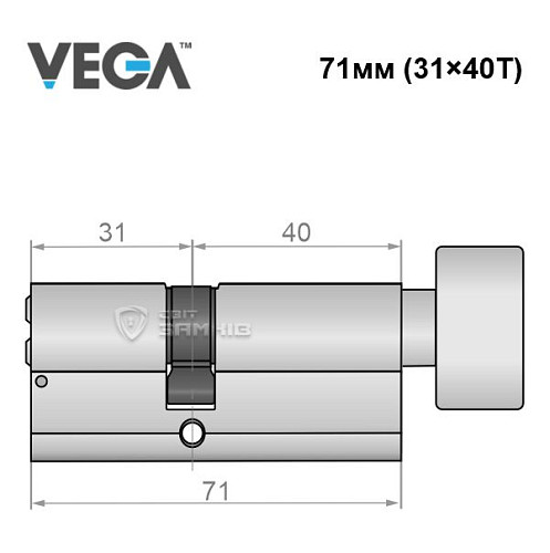 Циліндр VEGA VP-7 71T (31*40T) нікель сатин - Фото №5