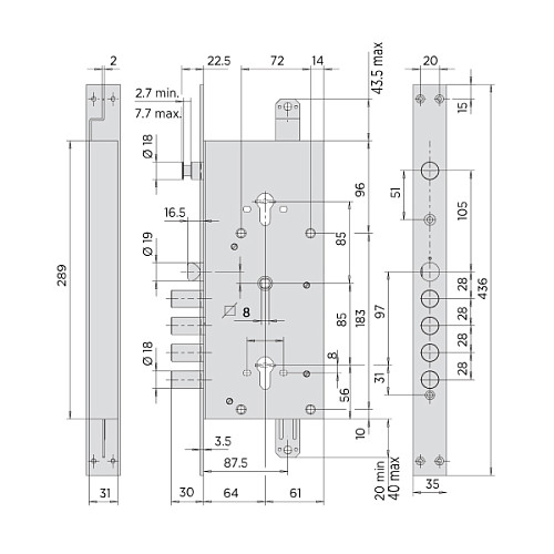 Механизм замка CISA 56785 двухсистемный (BS67,5*85мм) взаимозависимый без блокировки хром матовый - Фото №6