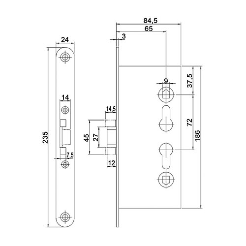 Механизм замка CLASS 1739 (BS65*72мм) противопожарный ZP никель - Фото №2