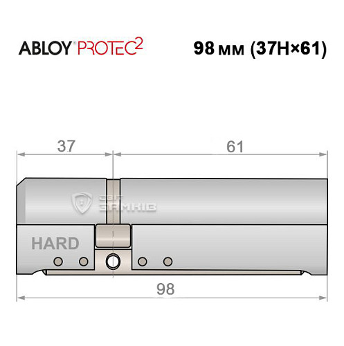 Циліндр ABLOY Protec2 98 (37H*61) (H - гартована сторона) хром полірований - Фото №4