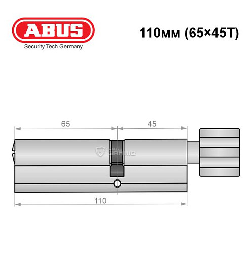 Циліндр ABUS X12R 110T (65*45T) нікель сатин - Фото №6