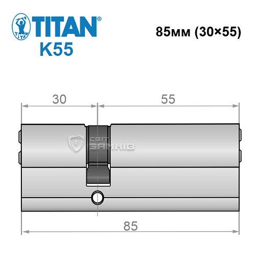 Циліндр TITAN K55 85 (30*55) нікель сатин - Фото №5