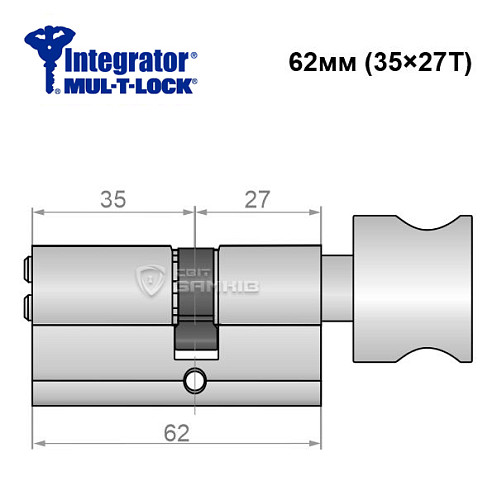 Цилиндр MUL-T-LOCK Integrator 62T (35*27T) никель сатин - Фото №6