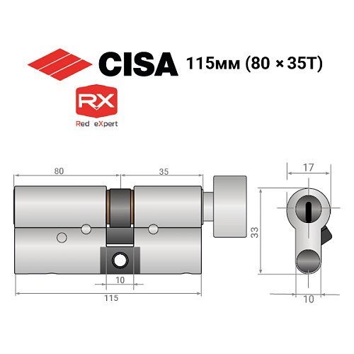 Цилиндр CISA RX (модульный) 115T (80*35T) никель матовый 3 ключа - Фото №14