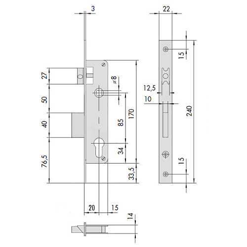 Механізм замка CISA LL 44830.20.0.20 бочка (BS20мм, 22 мм) нержавіюча сталь - Фото №8