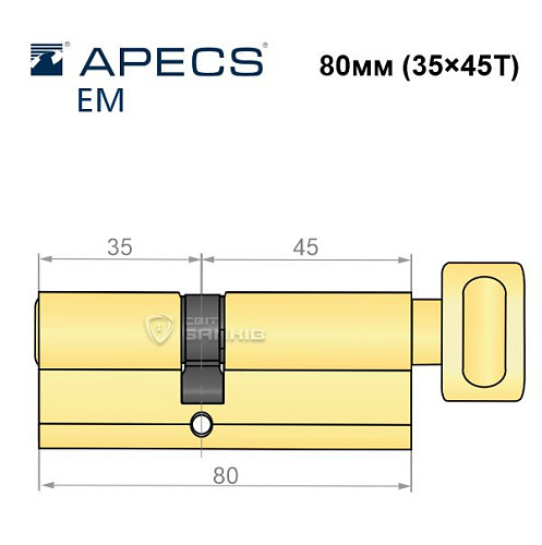 Цилиндр APECS EM 80Т (35*45Т) латунь матовая - Фото №5