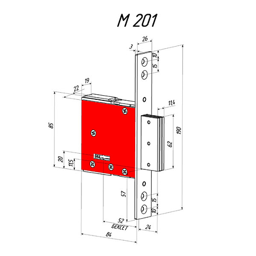 Механизм замка RADLOCK M 201У (BS52мм) длинный ключ - Фото №7