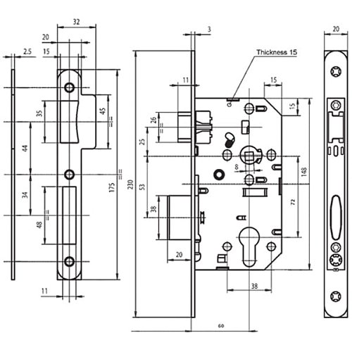 Механизм замка VACHETTE D455 (BS60*72мм) матовый хром - Фото №7