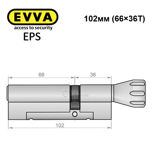 Цилиндр EVVA EPS 102T (66*36T) никель сатин - Фото №5
