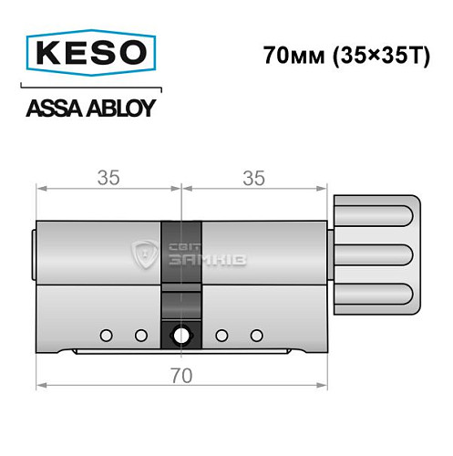 Цилиндр KESO 8000 70T (35*35T) никель сатин 3 ключа - Фото №9