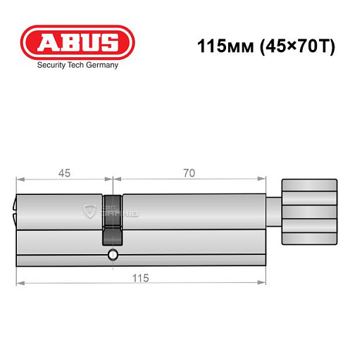 Циліндр ABUS X12R 115T (45*70T) нікель сатин - Фото №6