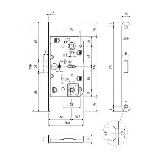 Механизм замка TRION CX 410B-S (BS50*96мм) WC магнитный язычок черный - Фото №3