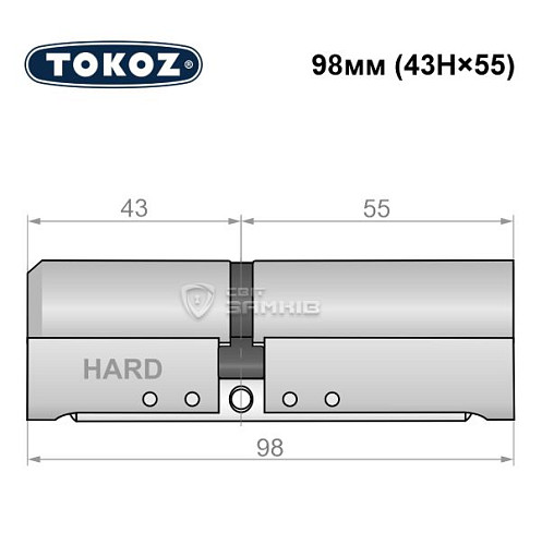Циліндр TOKOZ Pro400 98 (43H*55) (H - гартована сторона) нікель матовий - Фото №5