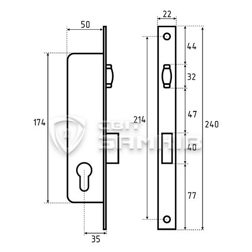 Механизм замка SANTOS 720 бочка (BS35мм, 22мм) матовый хром - Фото №5