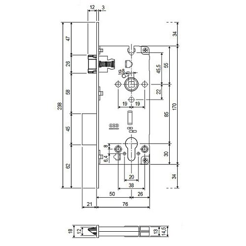Механизм замка AGB Sicurezza PZ18 (BS50 * 85мм, 18мм) хром - Фото №2