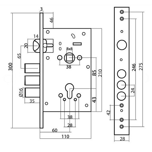 Механізм замка CLASS 252RR (BS60*85мм) CP хром - Фото №2
