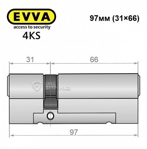 Цилиндр EVVA 4KS 97 (31*66) никель сатин 5 ключей - Фото №4