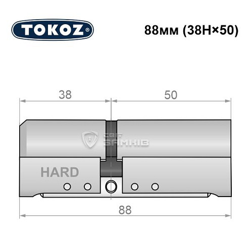 Циліндр TOKOZ Pro400 88 (38H*50) (H - гартована сторона) нікель матовий - Фото №5