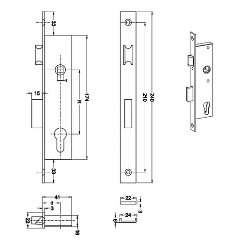 Механизм замка LOB Z-925B (BS25*90мм. 22мм) без обратн. планки - Фото №2