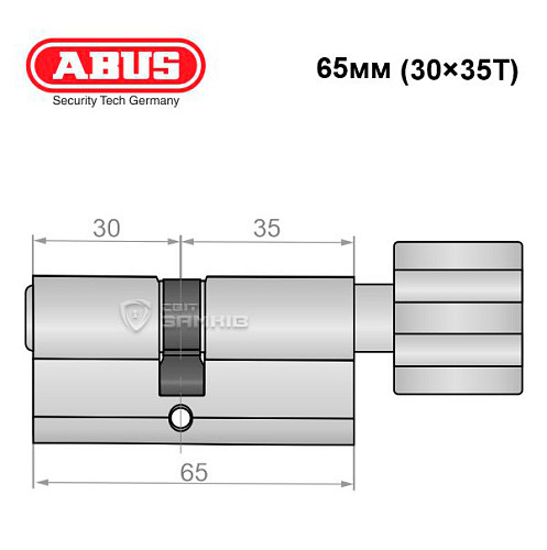 Цилиндр ABUS S60P 65T (30*35T) никель - Фото №7