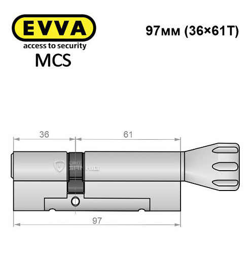 Цилиндр EVVA MCS 97T (36*61T) никель сатин - Фото №8