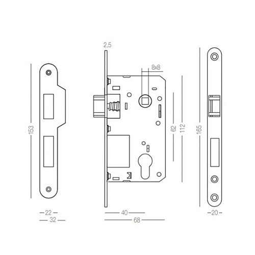 Комплект замка LINDE A-2004 PZ (BS40*62мм) SN/CP матовый никель/полированный хром - Фото №3