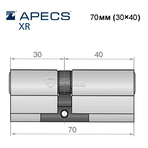 Циліндр APECS XR 70 (30*40) нікель сатин - Фото №4