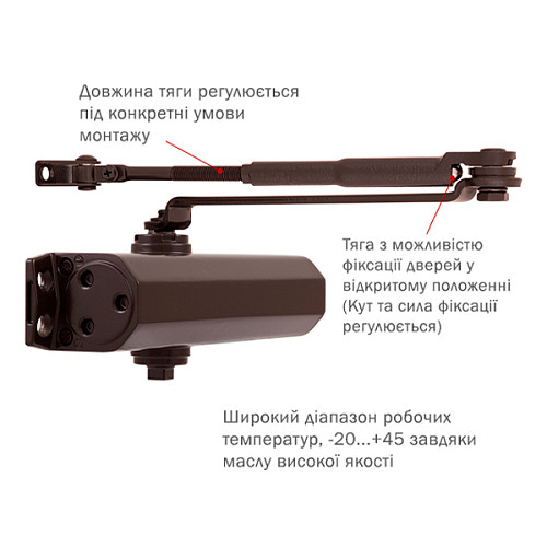 Дотягувач RYOBI DS-1504 STD HO з фіксацією до 80кг Коричневий - Фото №5