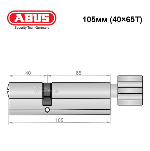 Циліндр ABUS X12R 105T (40*65T) нікель сатин - Фото №6