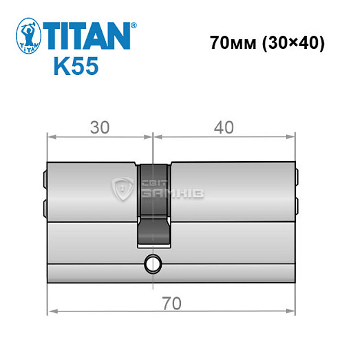 Циліндр TITAN K55 70 (30*40) нікель сатин - Фото №5