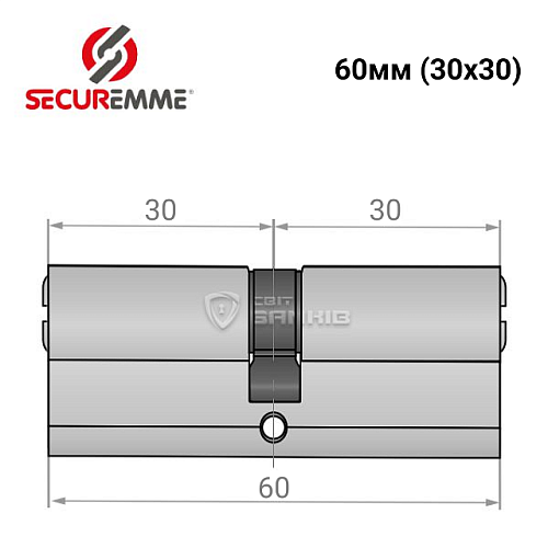 Циліндр SECUREMME K2 60 (30*30) матовий хром - Фото №6