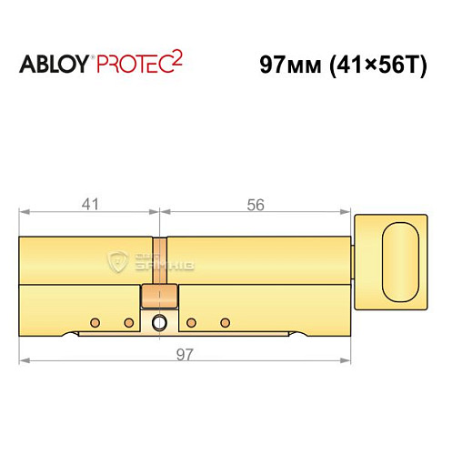 Цилиндр ABLOY Protec2 97T (41*56T) латунь полированная - Фото №6