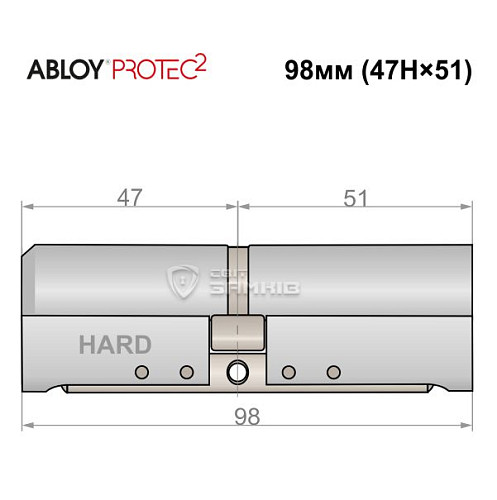 Циліндр ABLOY Protec2 98 (47H*51) (H - гартована сторона) хром полірований - Фото №4