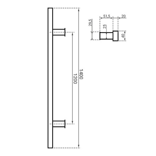 Ручки скобы WALA QA10 1400/1200.90 (комплект) труба 40*20 черный матовый - Фото №3