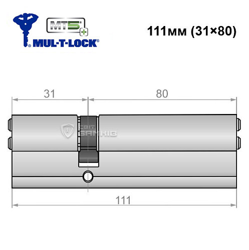 Циліндр MUL-T-LOCK MTL800/MT5+ MOD 111 (31*80) (модульний) нікель сатин - Фото №5