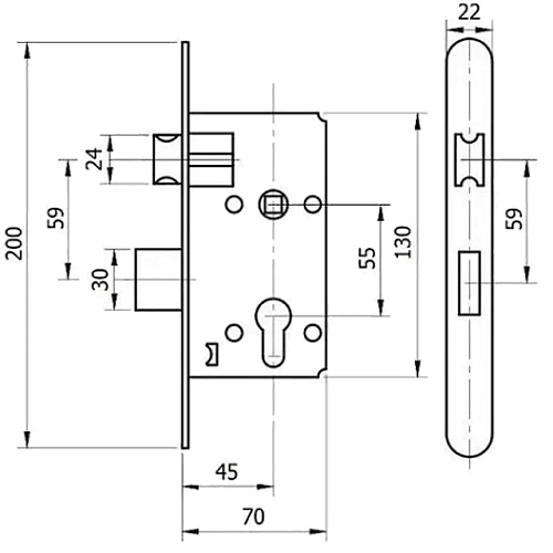Механізм замка CLASS 968-45 ЗВ4У (BS45*55мм) CP хром - Фото №6