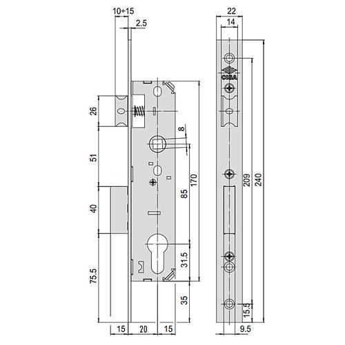Механизм замка CISA 44661.20.0.20 язычок (BS20*85мм, 22 мм) нержавеющая сталь - Фото №7