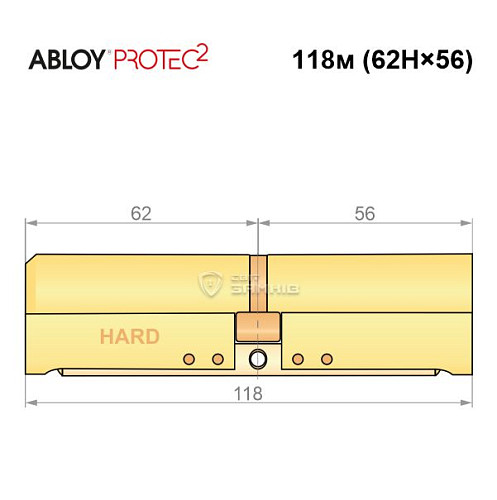 Циліндр ABLOY Protec2 118 (62H*56) (H - гартована сторона) латунь полірована - Фото №6