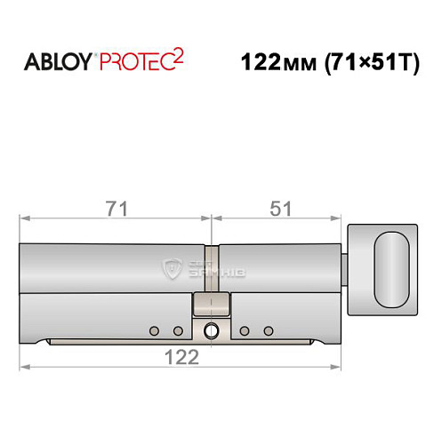 Циліндр ABLOY Protec2 122T (71*51T) хром полірований - Фото №5