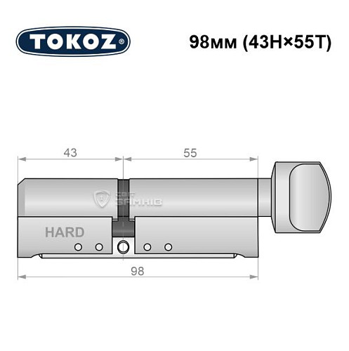 Циліндр TOKOZ Pro400 98T (43H*55T) (H - гартована сторона) нікель матовий - Фото №5