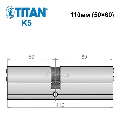 Циліндр TITAN K5 110 (50*60) нікель сатин - Фото №4
