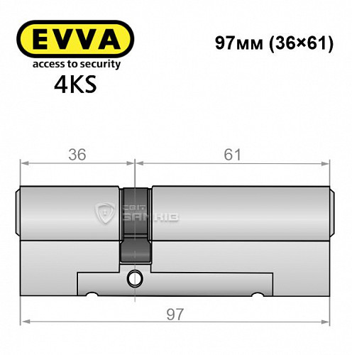 Цилиндр EVVA 4KS 97 (36*61) никель сатин 5 ключей - Фото №4