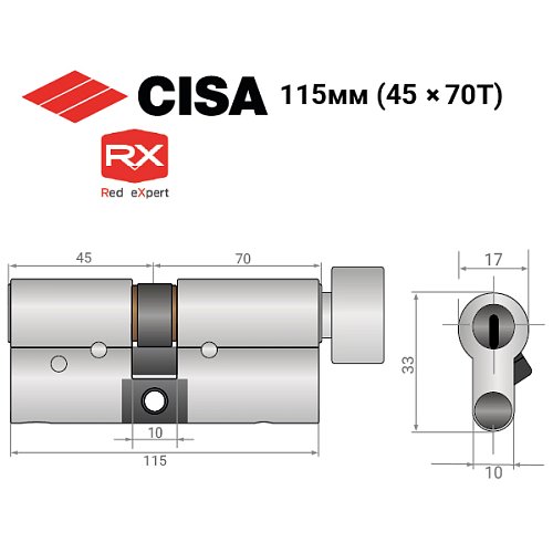 Циліндр CISA RX (модульний) 115T (45*70T) нікель матовий 3 ключі - Фото №14