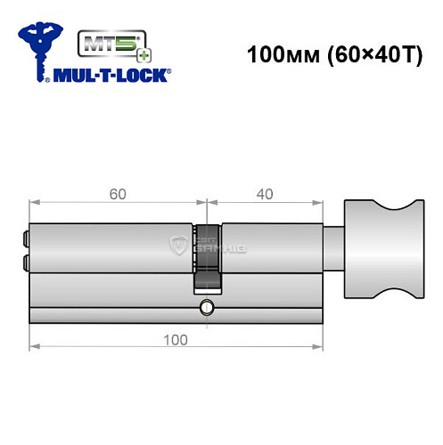 Циліндр MUL-T-LOCK MTL800/MT5+ MOD 100T (60*40T) (модульний) нікель сатин - Фото №6