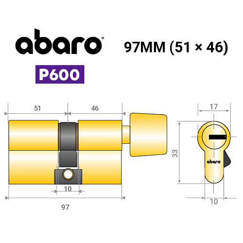 Циліндр ABARO P600 (модульний) 97T (51*46T) G латунь полірована 5 ключів - Фото №18