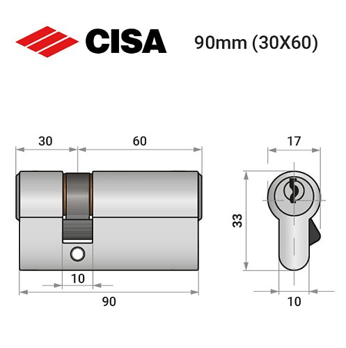 Цилиндр CISA C2000 90 (30*60) никель матовый 5 ключей - Фото №8