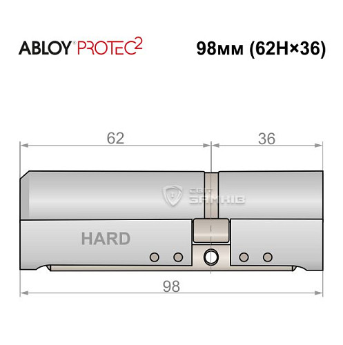 Циліндр ABLOY Protec2 98 (62H*36) (H - гартована сторона) хром полірований - Фото №4